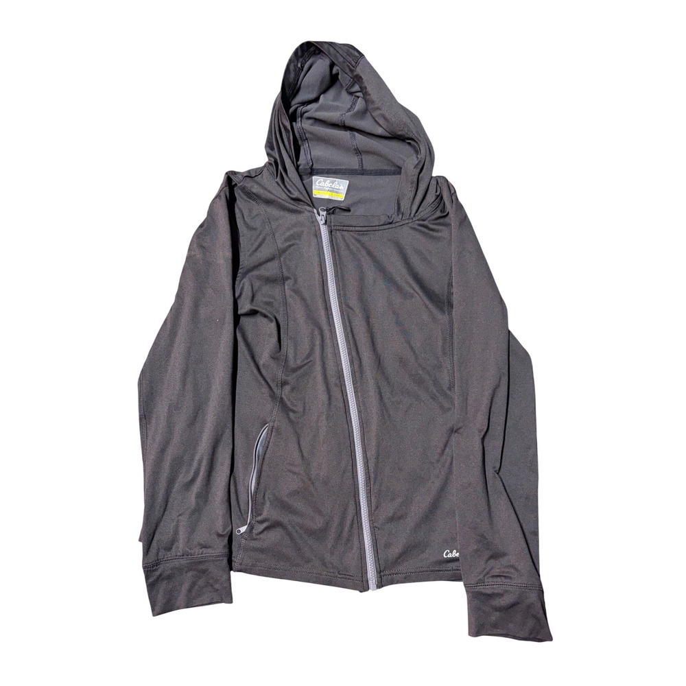 Cabelas Mens Full Zip Hoodie Charcoal Gray Performance Fleece Sweatshirt‎ Large